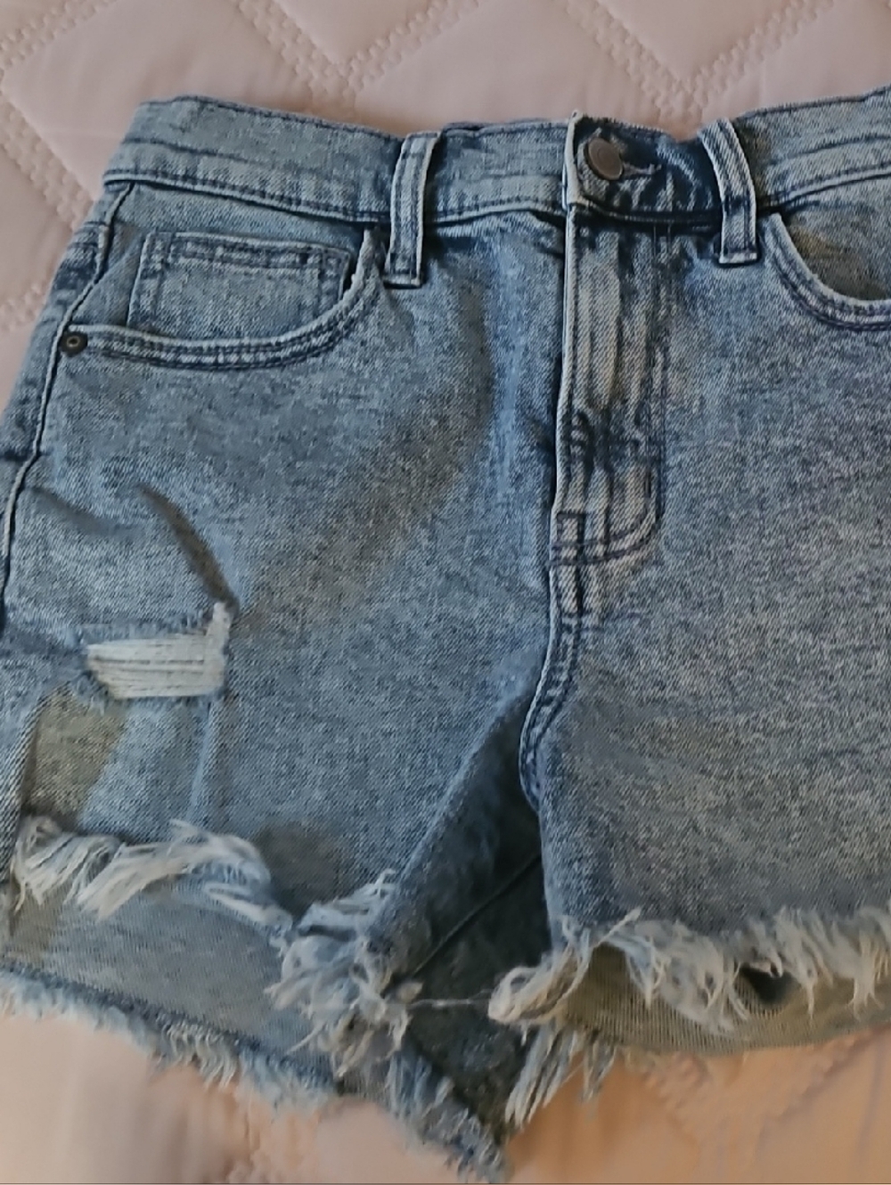Celebrity Pink Light Blue Distressed Denim Cutoff Shorts